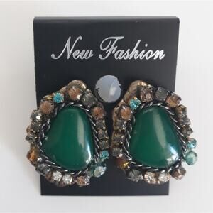 Vintage Hand Crafted Green Stone Halo Earrings